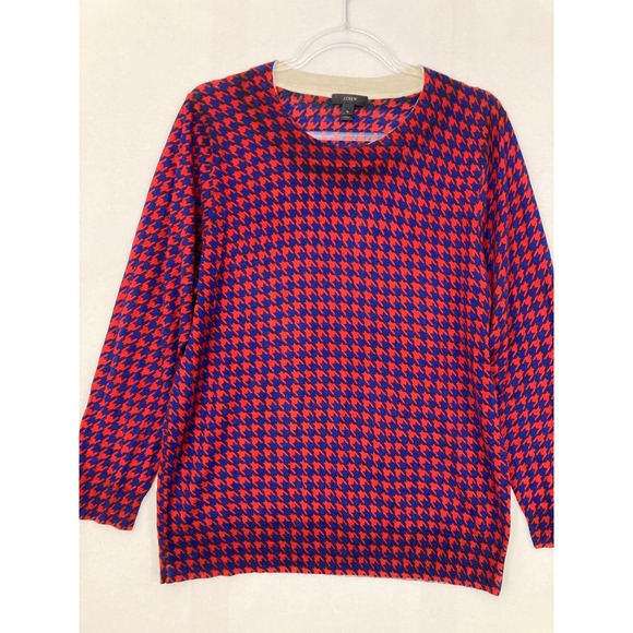 J. Crew Sweaters - J.Crew Merino Wool Sweater XL Red Blue Houndstooth Crewneck Pullover Knit